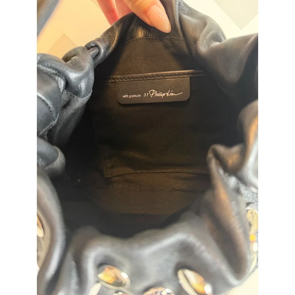 3.1 Phillip Lim Black Leather Studded Origami Mini Bag Hobo Handbag